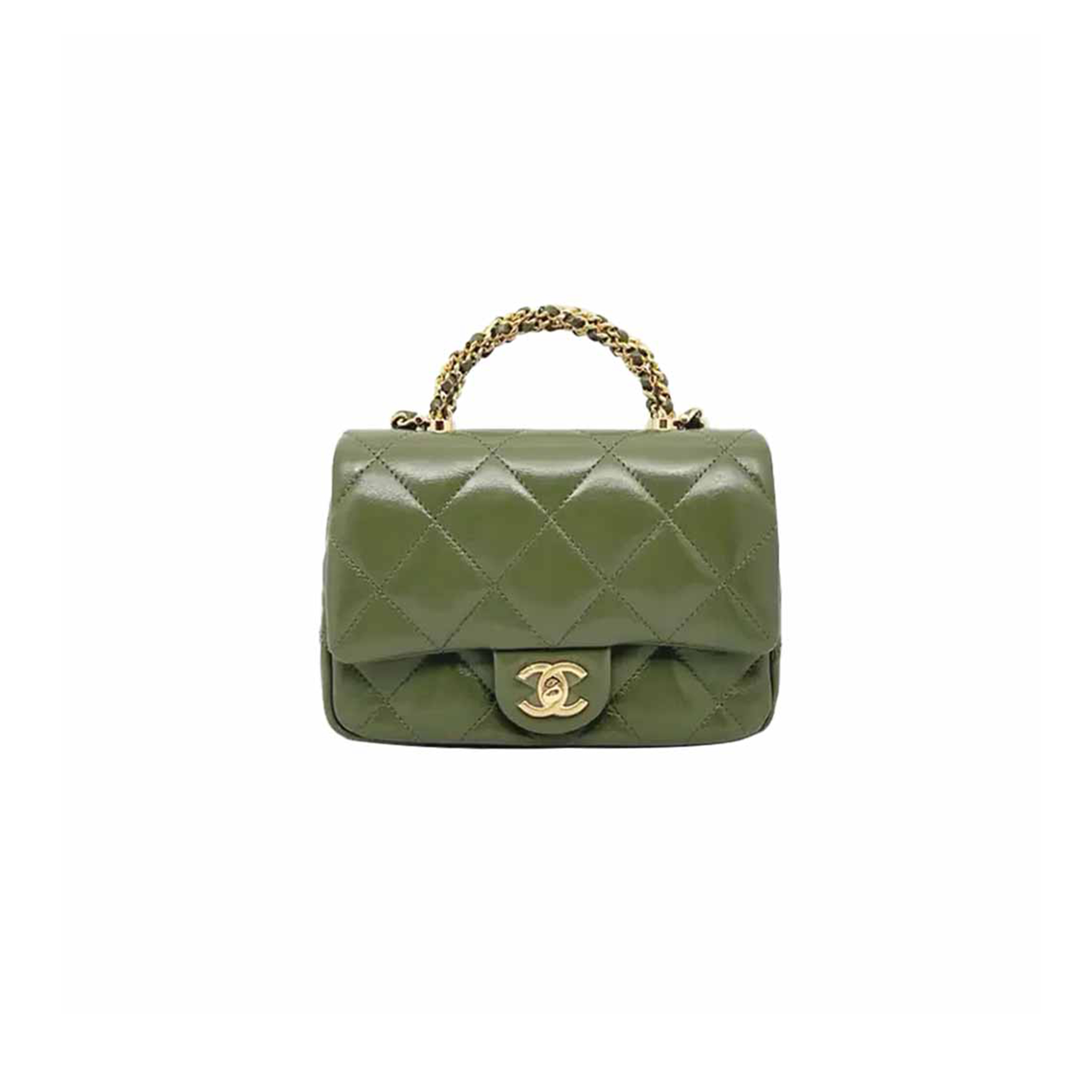 CHANEL CLASSIC MINI BAG WITH GREEN HANDLE AS5032 (19*14*8.5cm)